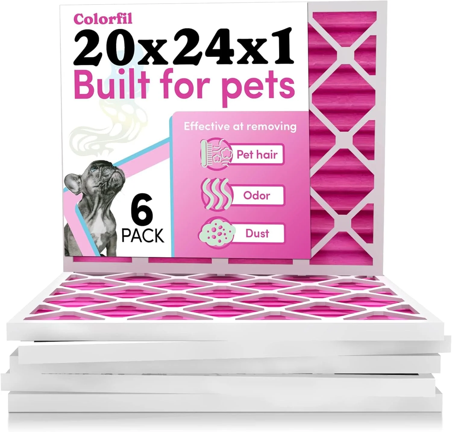 Comfortable Colorfil 20x24x1 Air Filter 6-Pack Made in the USA Color Changing Remove Cat and Dog Odor MERV 8 for Pet Hair Dander and Dust 19.5 x23.5 x0.75 Exact Size Natural
