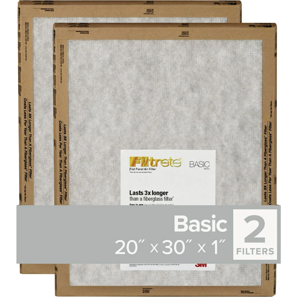 Soft Filtrete 20 In. x 30 In. x 1 In.Basic MPR Flat Panel Furnace Filter MERV 2 2-Pack Professional