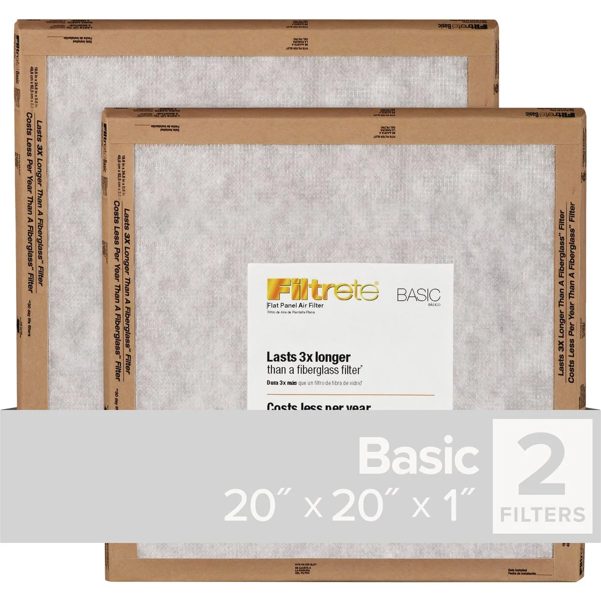 Exceptional Filtrete 20 In. x 20 In. x 1 In. Basic MPR Flat Panel Furnace Filter MERV 2 2-Pack Convenient