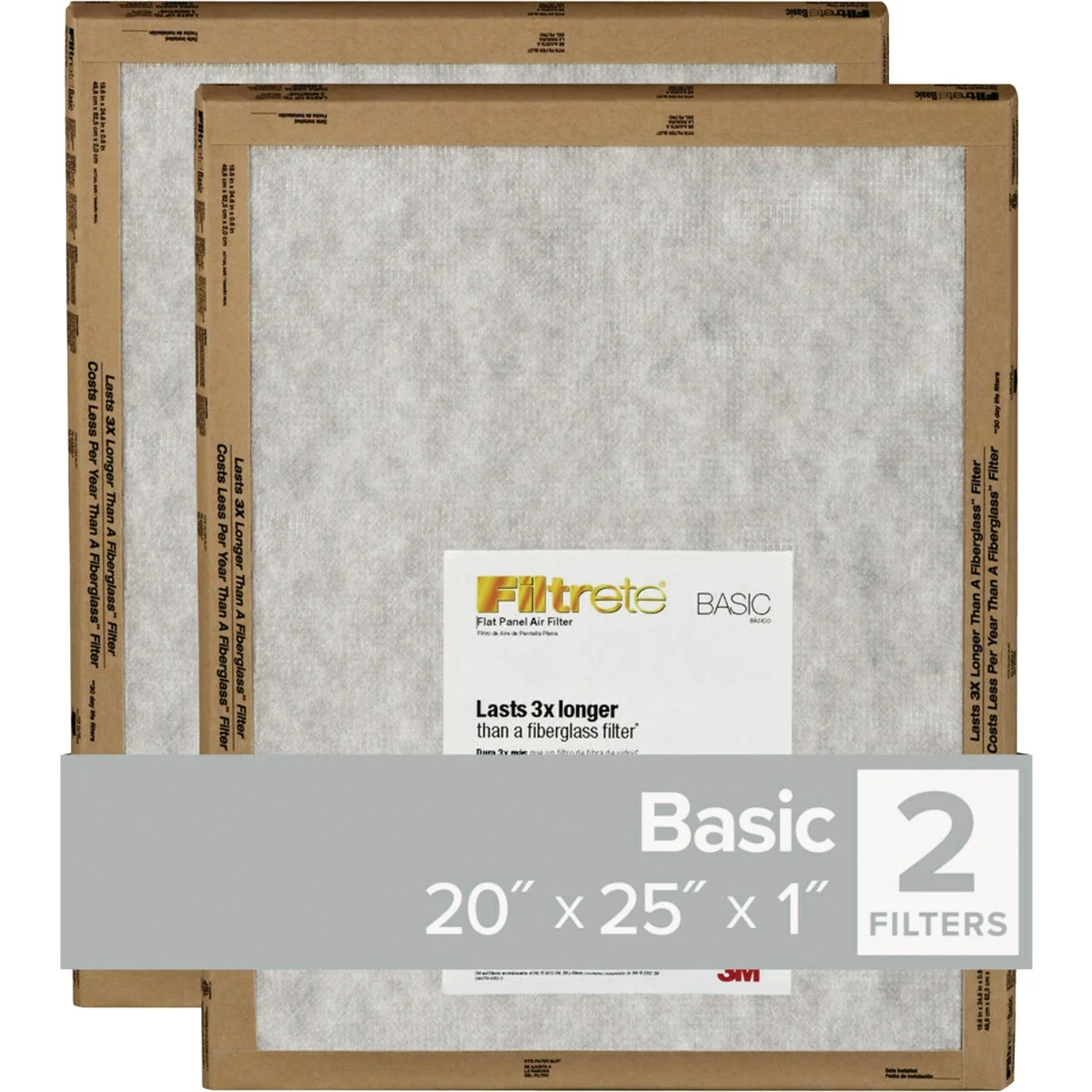Exclusive Filtrete 20 In. x 25 In. x 1 In. Basic MPR Flat Panel Furnace Filter MERV 2 2-Pack Practical