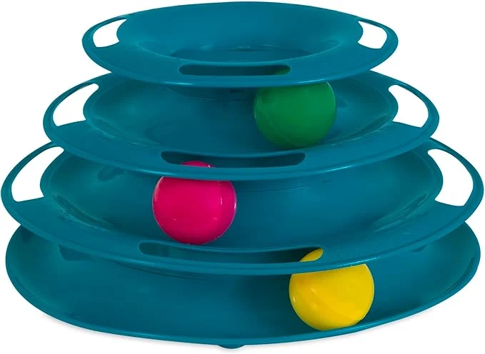 Functional Pet Zone Busy Ball Three Tier Cat Tower Plastic Rattle Toy Fun Cat Toy with 3 Balls for Hunting Instincts About This Convenient