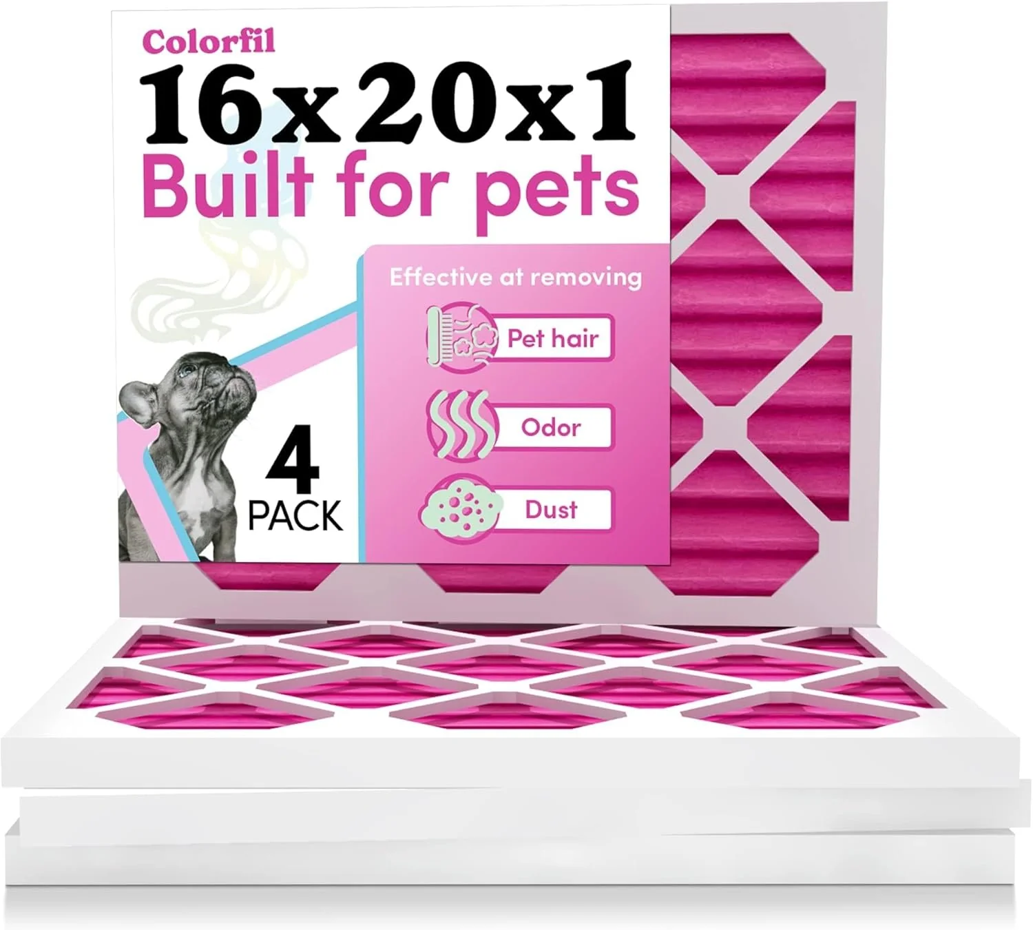 Authentic Colorfil 16x20x1 Air Filter 4-Pack Made in the USA Color Changing Remove Cat and Dog Odor MERV 8 for Pet Hair Dander and Dust 15.5 x19.5 x0.75 Exact Size Artisan