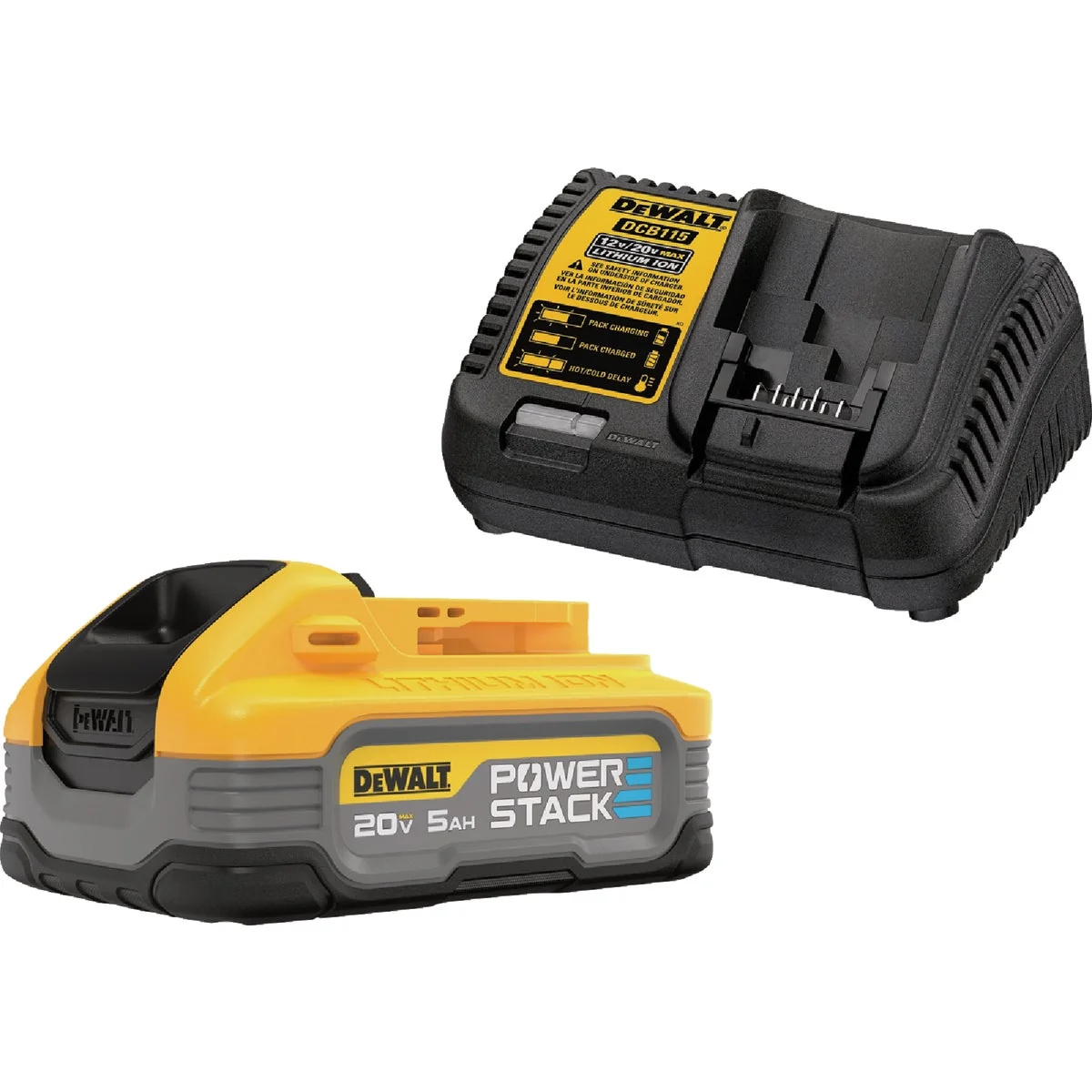 Genuine DEWALT POWERSTACK 20 Volt MAX Lithium-Ion 5 Ah Tool Battery and Charger Kit Carefully Designed