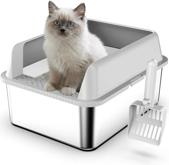 Fine Crafted 17.3 x13.4 x15 Stainless Steel Cat Litter Box with Lid 6 High Kitty Litter Box for Kittens Small Pets Semi-Enclosed Metal Litter Box for Leak Proof Easy-Clean Non-Stick Odor ControlAbout ThisOverview Authentic