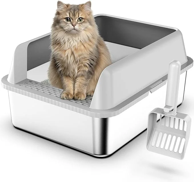 Refined Stainless Steel Litter Box with Lid 17.3 ×13.4 ×9 Kitty Litter Box for Kittens Small Pets High Sides Metal Cat Litter Box for Leak Proof Easy to Clean Non-Stick Odor ControlAbout ThisOverview Proven