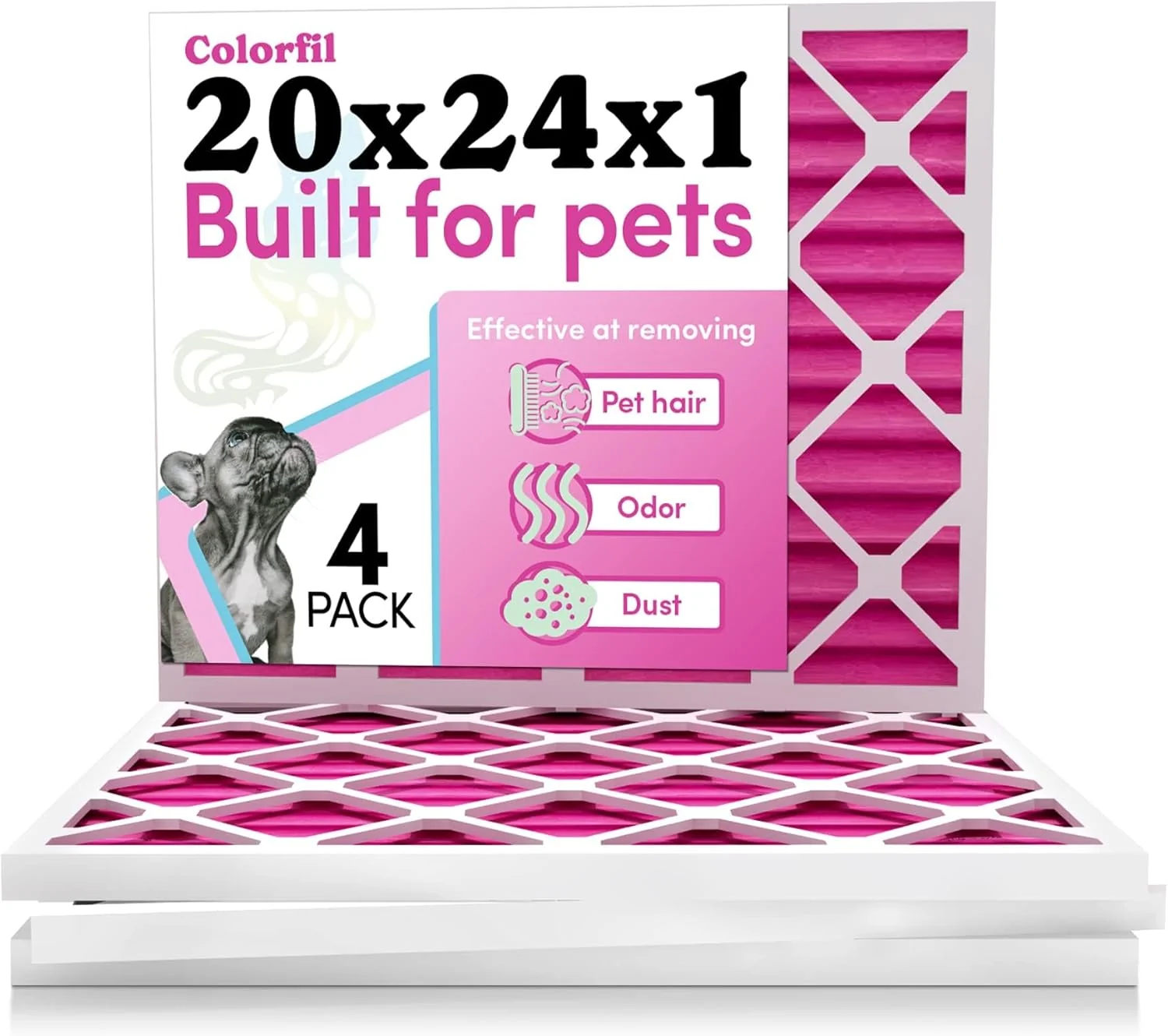 Exceptional Colorfil 20x24x1 Air Filter 4-Pack Made in the USA Color Changing Remove Cat and Dog Odor MERV 8 for Pet Hair Dander and Dust 19.5 x23.5 x0.75 Exact Size Organic