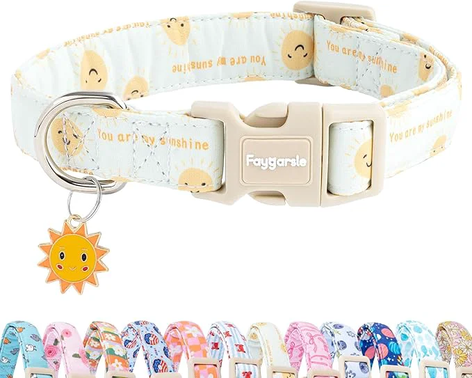 Breathable Faygarsle Sunshine Pattern Dog Collar Adjustable Cotton Fabric Cute Design Dependable