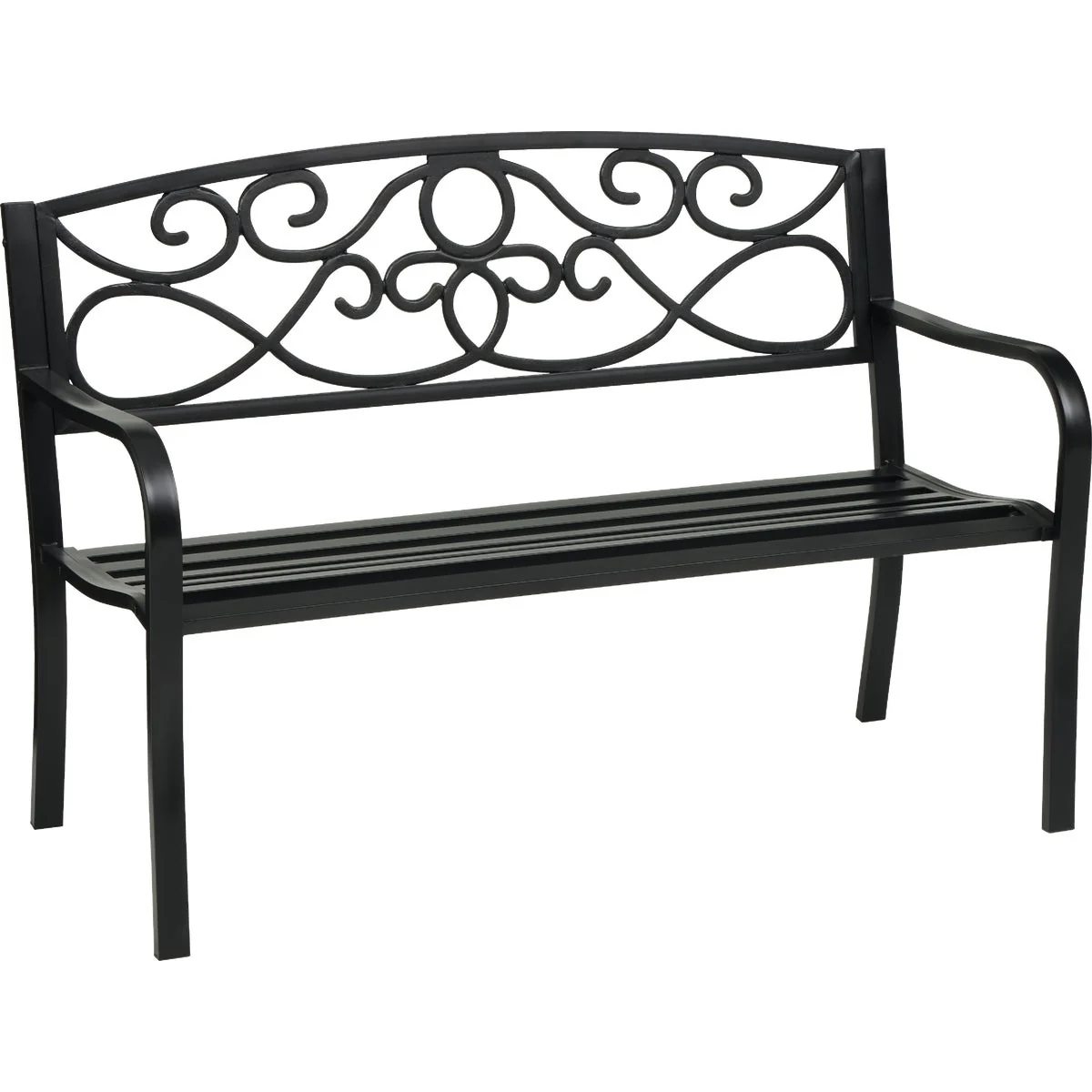 Genuine Outdoor Expressions 50 In. Black Steel Bench with Scroll Design Proven
