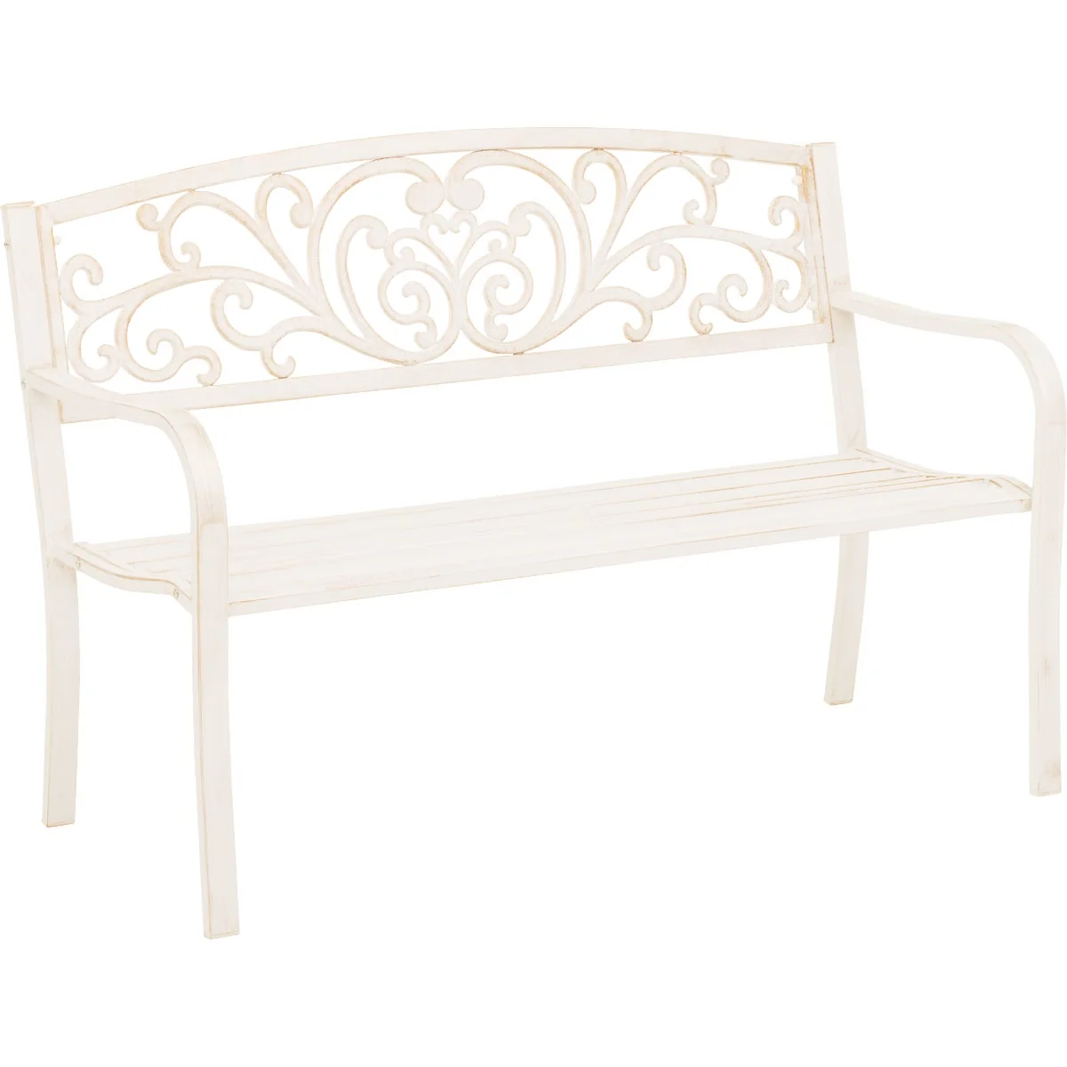 Trusted Outdoor Expressions 50 In. White Steel Bench with Scroll Design Healthy