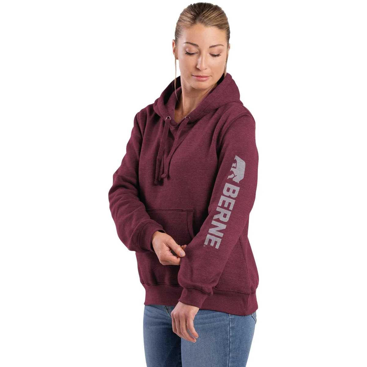 Premium Berne XL Cabernet Women’s Signature Sleeve Pullover Hooded Sweatshirt Luxury