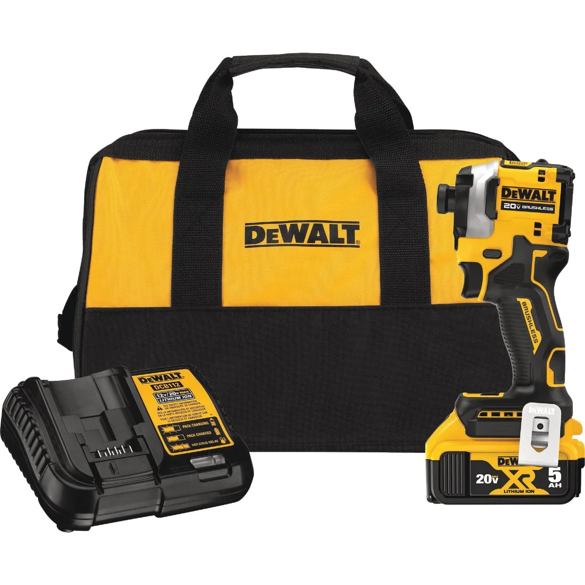 Soft DEWALT ATOMIC 20V MAX Brushless 1 4 In. Cordless Impact Driver Kit with 5.0 Ah Battery Charger Authentic
