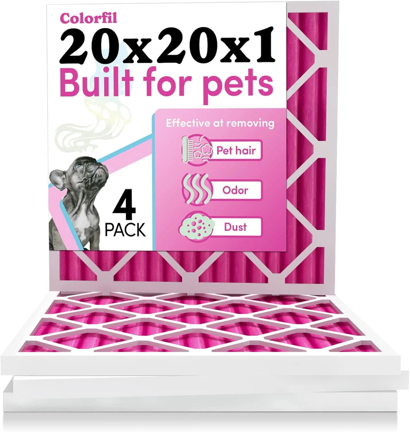 High-Performance Colorfil 20x20x1 Air Filter 4-Pack Made in the USA Color Changing Remove Cat and Dog Odor MERV 8 for Pet Hair Dander and Dust 19.5 x19.5 x0.75 Exact Size Relaxed