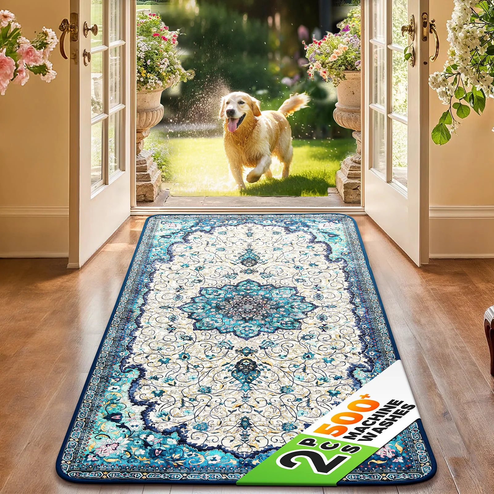 Solid Hompet 2 Pack Super Absorbent Dog Door Mat – Quick-Dry Leak-Proof Non-Slip Entry Rug 24×60 Original