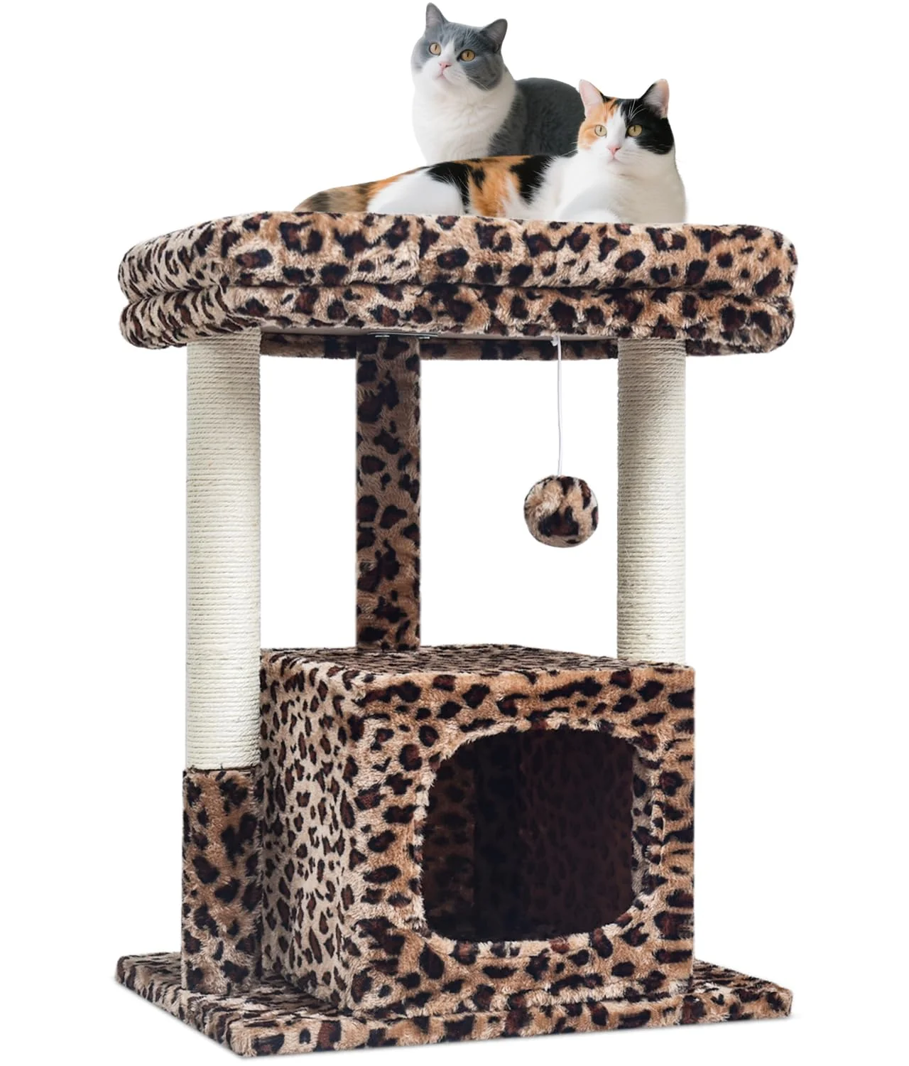 Fine Crafted SYANDLVY 27in Cat Tree for Indoor Cats – Leopard Print Activity Tower with Plush Top Perch and Scratching Posts High-Grade
