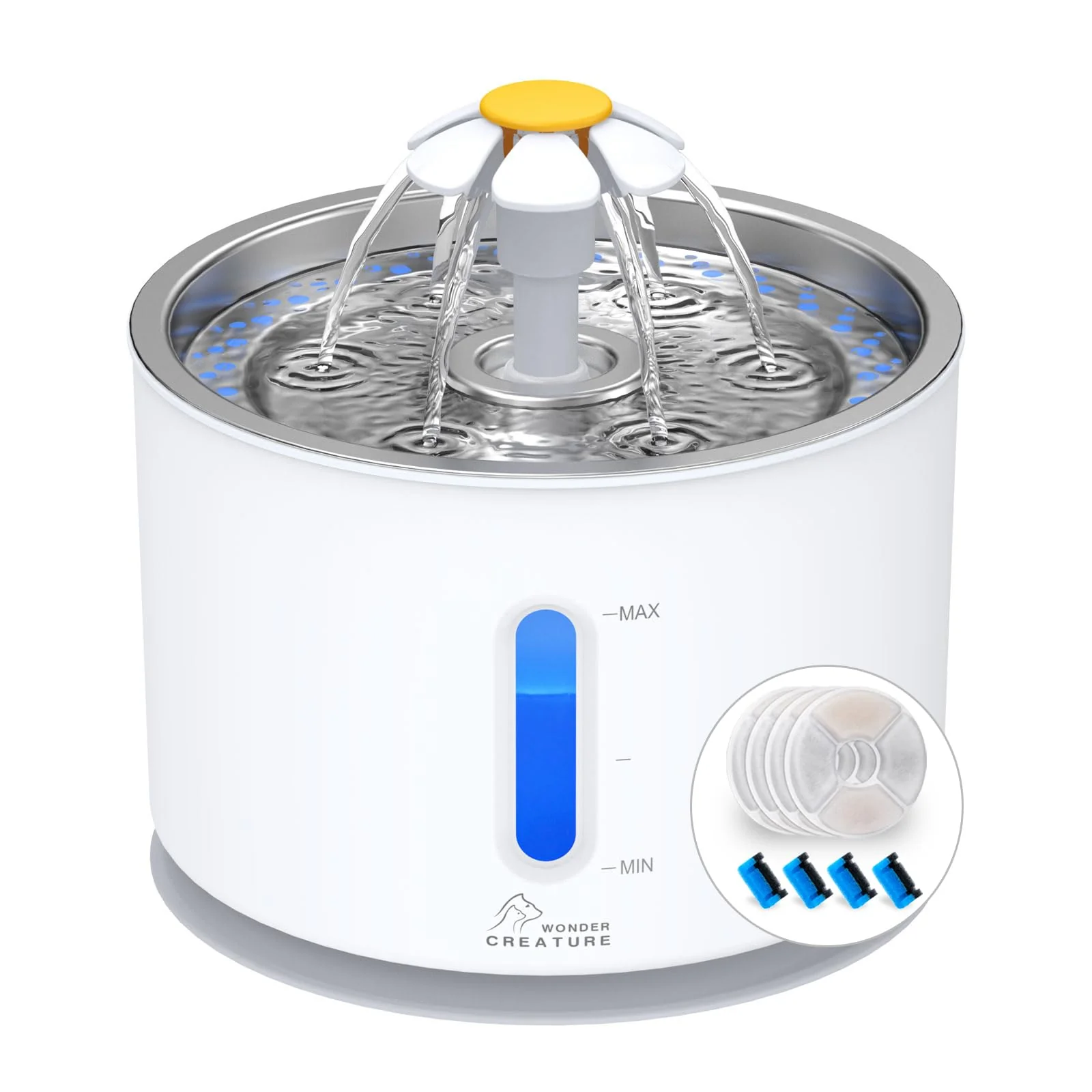 Contemporary Wonder Creature Cat Water Fountain with Stainless Steel Lid — 2.4L Auto Hydration for Cats Dogs Verified