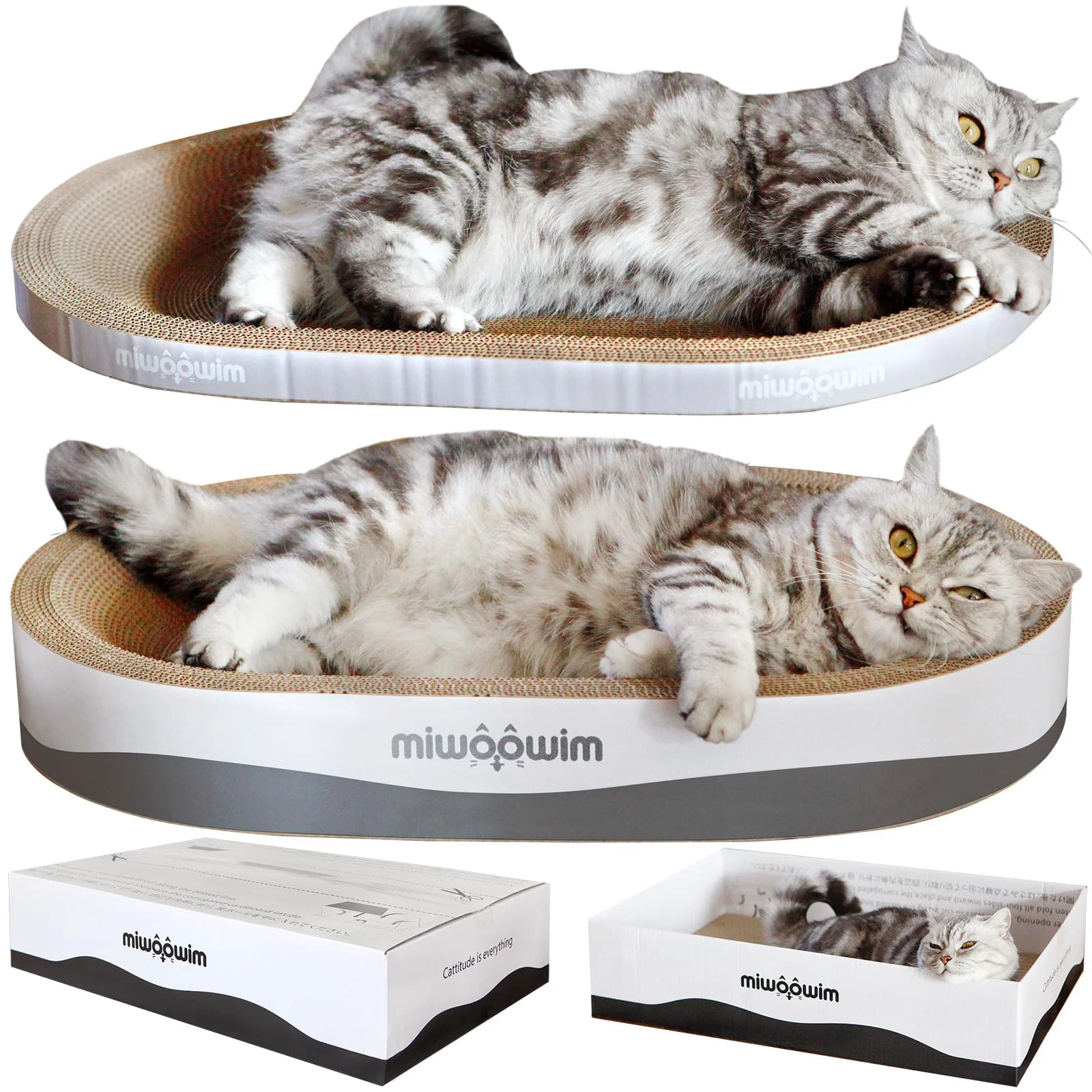 Original Design miwoowim 3PCS Extra Large Cat Scratcher Bed — 23.6-Inch Oval Lounge Box Set Versatile