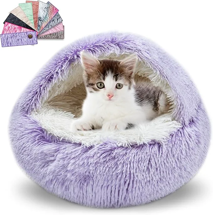Trendy Cat Beds for Indoor Cats Cat Cave for Puppy and Kitty Calming Small Dog Bed for Small Dogs with Cover Cave Cozy Warming Fluffy Washable Anti-Slip Pet Sleeping Bag 20 20inch Purple About ThisOverview Unique