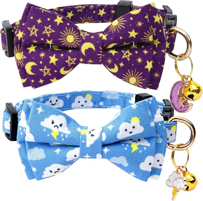 Modern 2 Pack Cotton Cat Collar with Bow Tie and Bell High-Performance