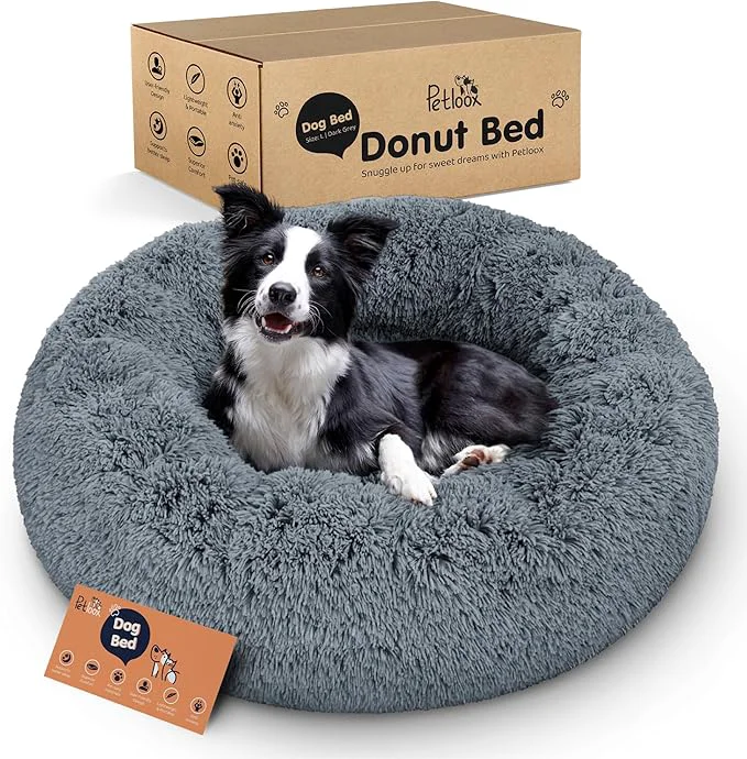 Breathable Donut Dog Bed – Premium Comfort for Anxiety Relief – Fluffy Calming Design with Ultra-Plush Support Cozy Round Dog Bed with Super Soft Circle Style Dark Grey Large About ThisOverview Top-Quality