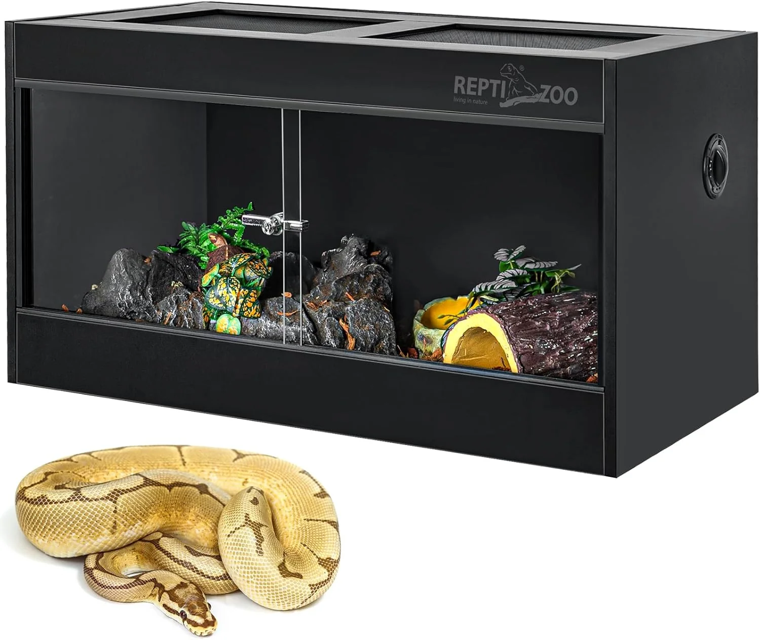 Recyclable REPTI ZOO 50 Gallon PVC Reptile Enclosure 36x18x18 inch Reptile Tank for Ball Python Bearded Dragon Snake Gecko Reptile Terrarium Lounge Habitat with Glass Sliding Door Top Screen Ventilation Sustainable