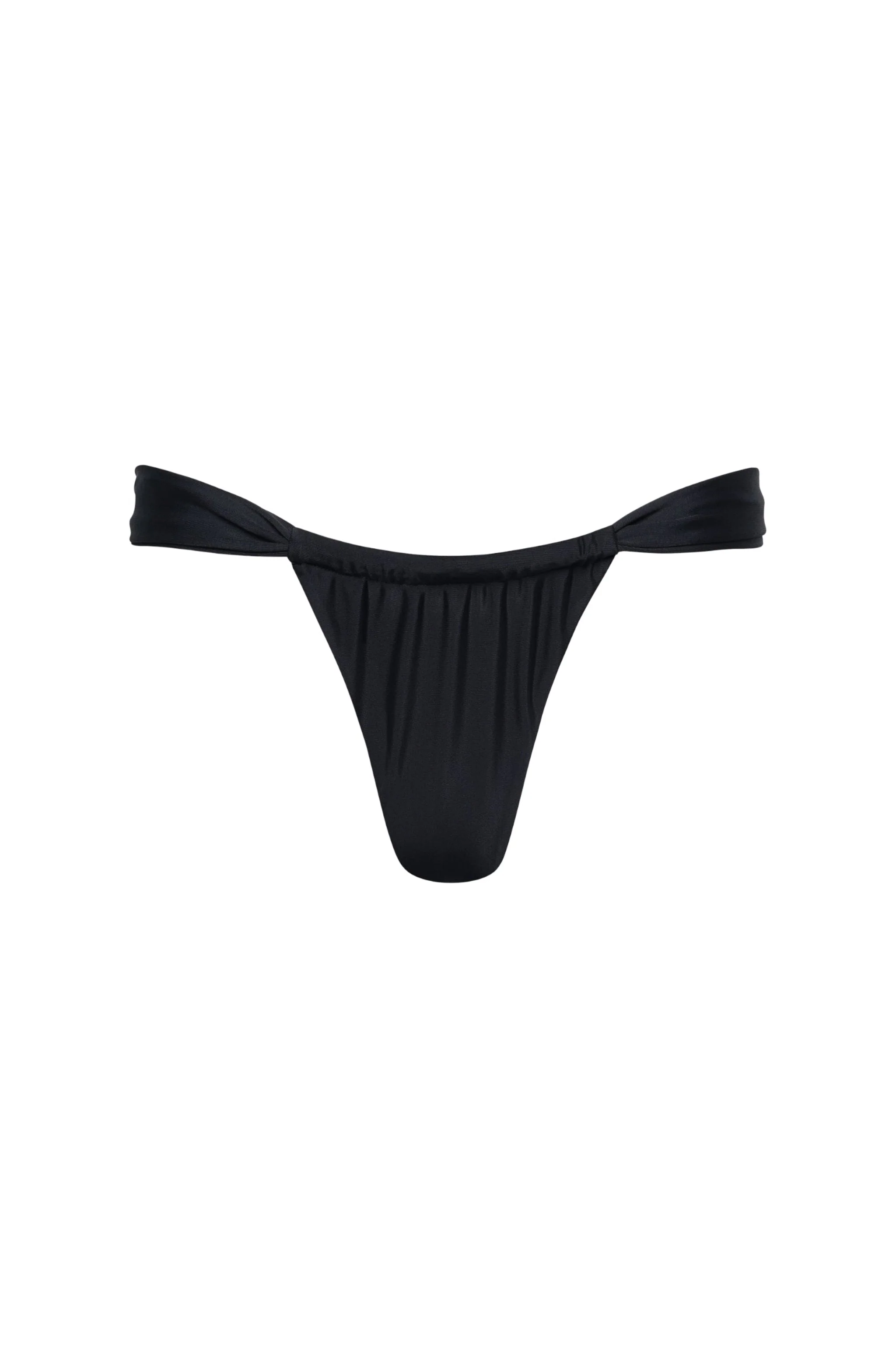 First-Class Santorini Ruched Thong Bikini Bottom – Black Dependable