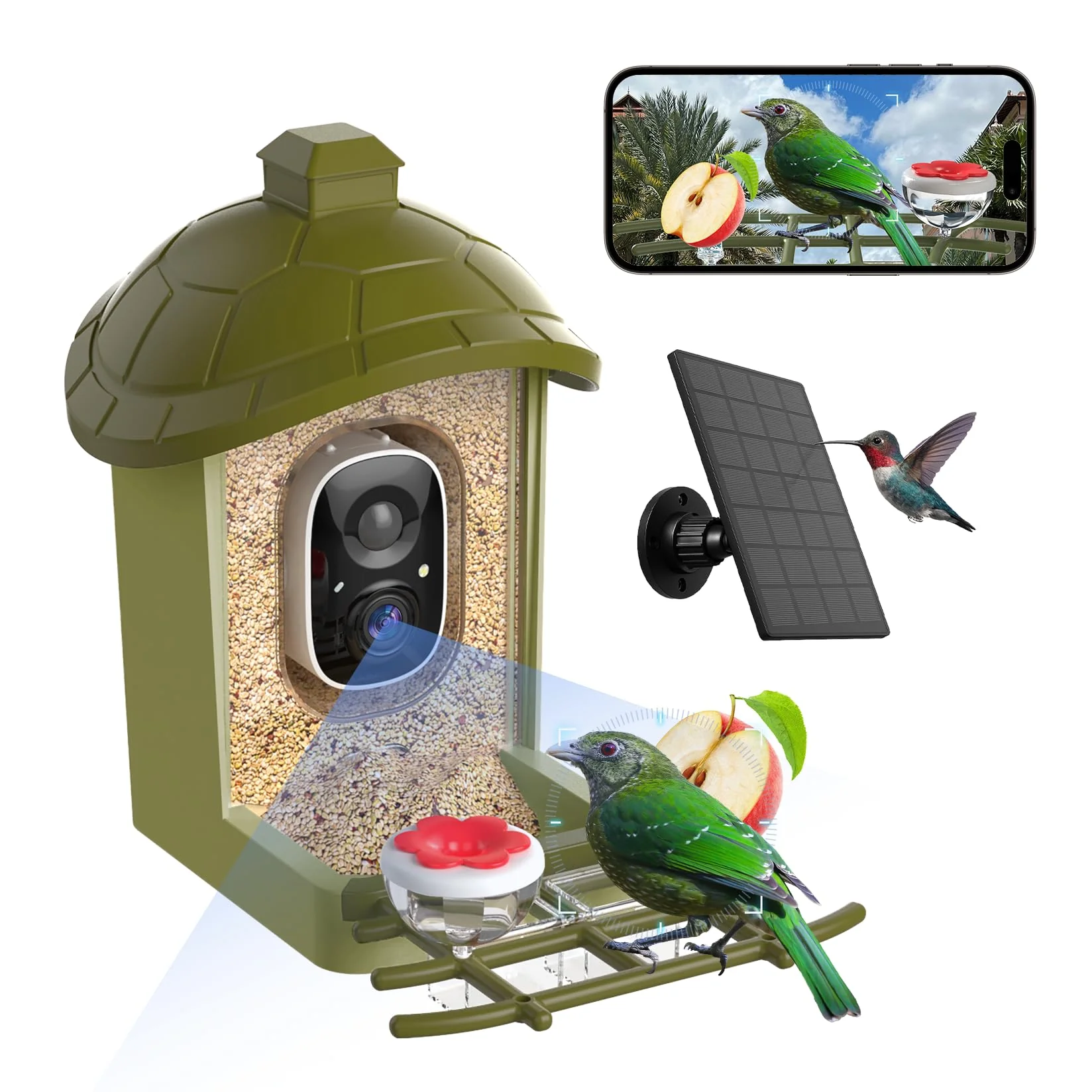 Breathable oddkont Smart Bird Feeder with Camera — 2K HD AI Species ID Solar Panel Elegant