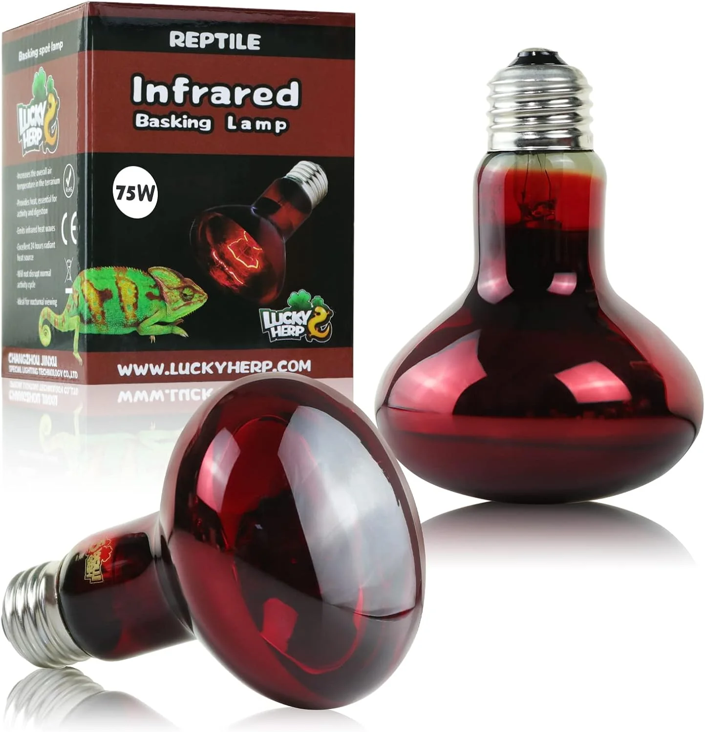 Convenient LUCKY HERP 75W Reptile Heat Lamp Bulbs 2 Pack Reptiles Amphibians Infrared Basking Spot Lamp Heat Light Bulb for Turtle Bearded Dragon Lizard Long-Lasting