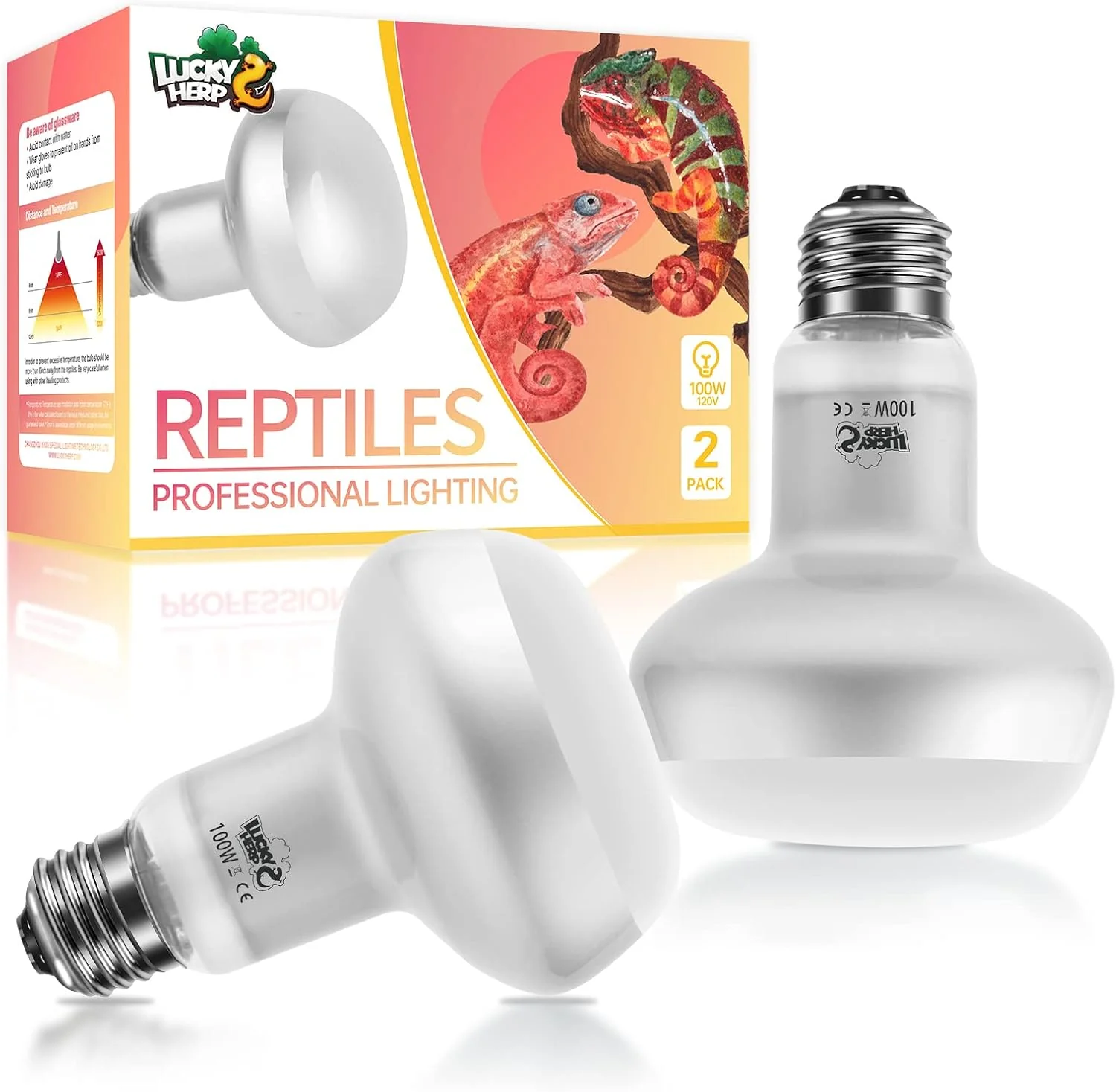 Optimized LUCKY HERP Intense Heat Lamp Bulbs for Reptiles 100W 2 Pack UVA Daylight Reptile Heat Lamp Reptile Basking Heat Light Bulb for Amphibian Tortoise Bearded Dragon Lizard Turtle Snake Heating Use Trendy