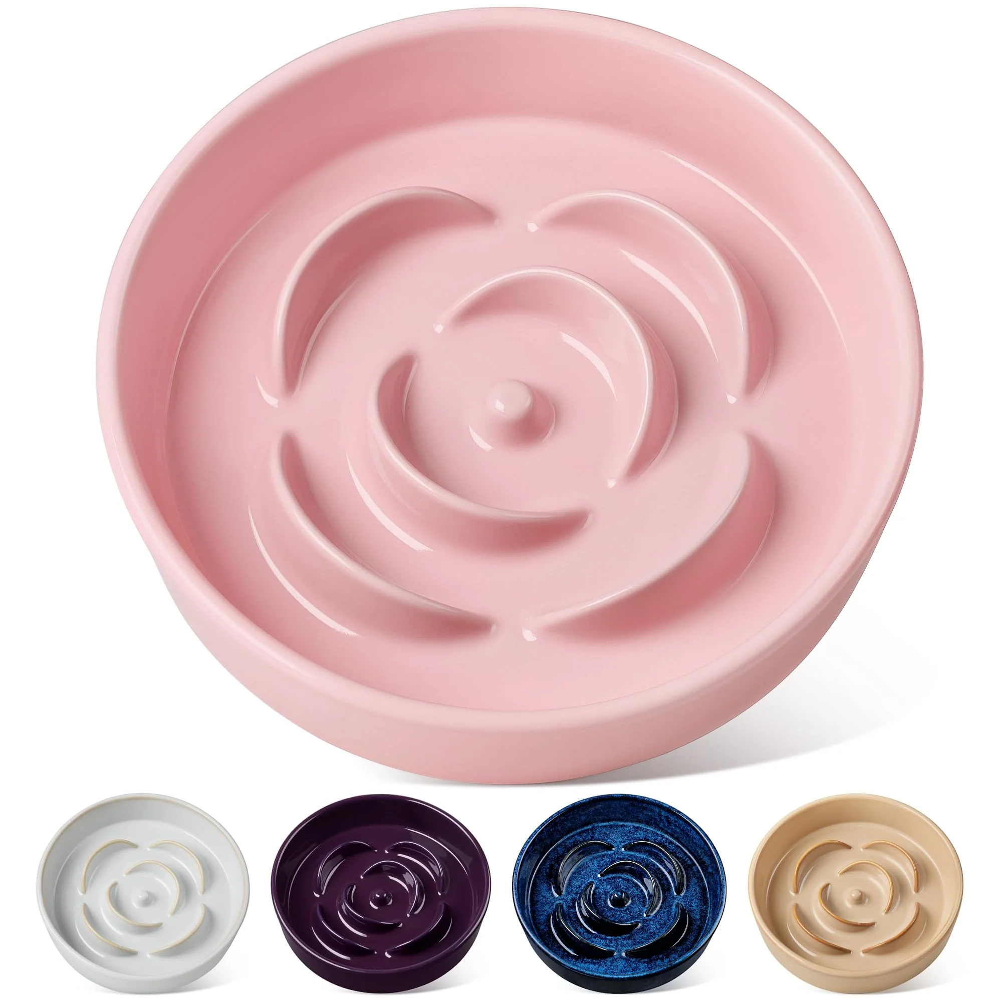 Natural Vancasso Slow Feeder Bowl – 3 Cup Ceramic Puzzle Maze for Large Dogs Cats – Pink Innovative