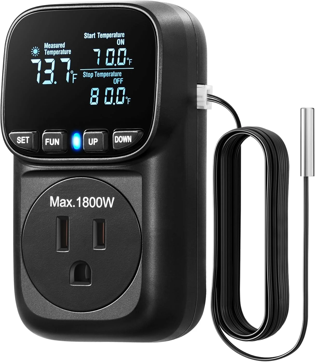Exceptional DEWENWILS Digital Temperature Controller Heavy Duty 15A 1800W Thermostat Outlet Plug VA Display Heating Cooling Control Timer -40℉ 210℉ Cyclic Timing Countdown for Greenhouse Incubator Black Premium