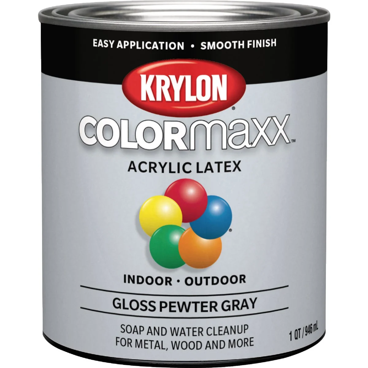 Crafted Krylon ColorMaxx Gloss Interior Exterior Wall Paint Pewter Gray 1 Qt. Practical