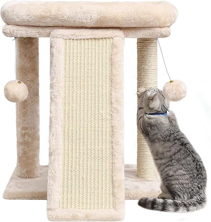 Solid SYANDLVY Small Cat Tree with Scratching Post Cat Scratching Board with Perch Cat Post Scratcher for Indoor Cats 2 Dangling Balls Great for Kittens Beige About ThisOverview Original Design