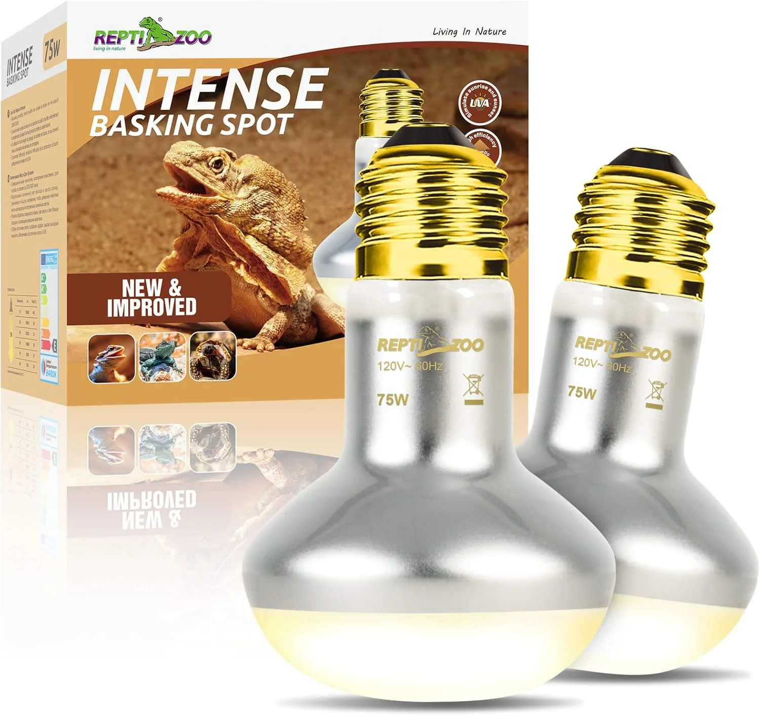 Refined REPTI ZOO 2 Pack Heat Lamp 75W Intense Basking Spot Simulated Natural Sunlight Heating Lamp Bulb Heat Emitter UVA Heat Lamp Bulb for Reptile Chickens Pet Brooder Reusable