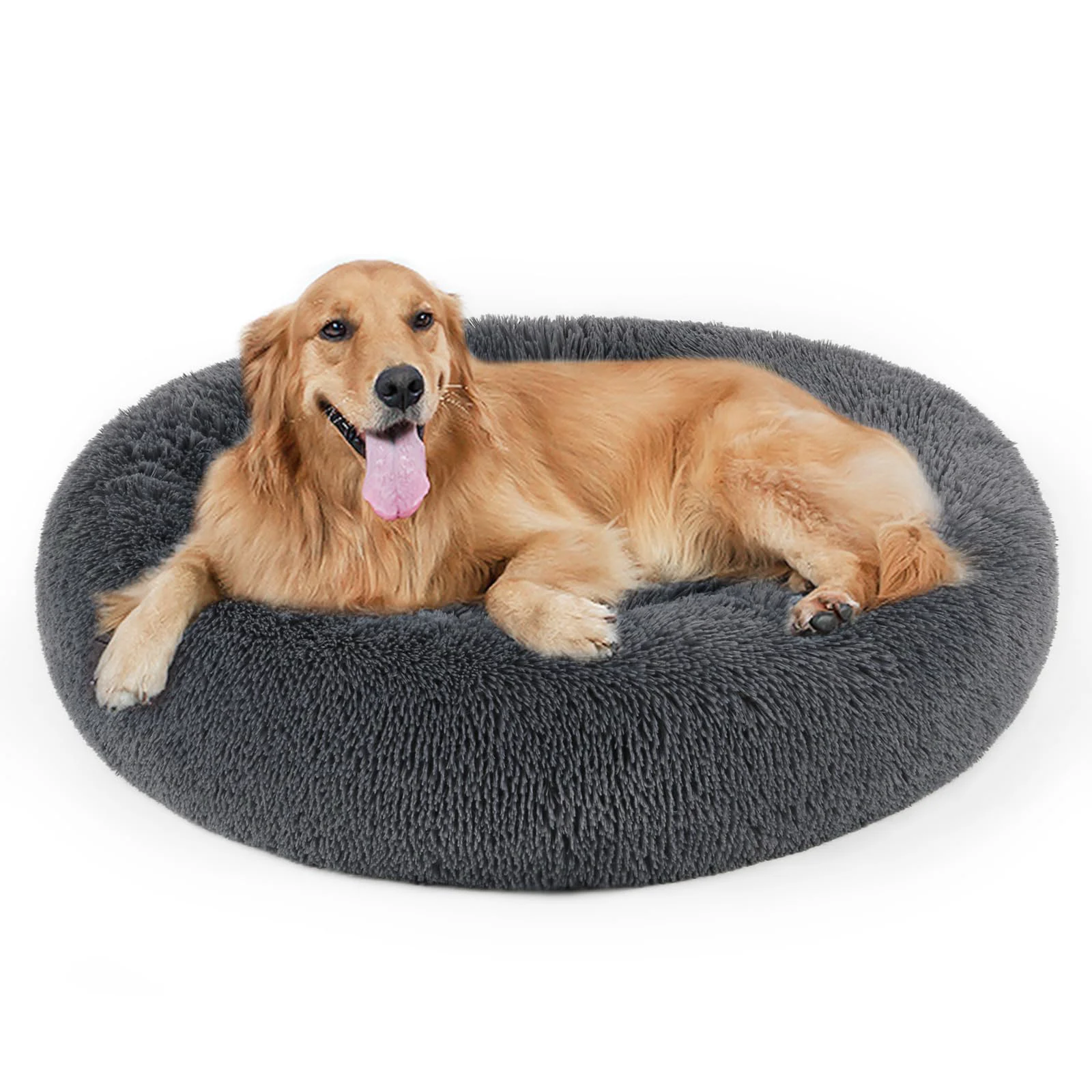 Consistent DogBaby Donut Calming Bed – Plush Faux Fur Round Pet Bed for Dogs Cats Pure