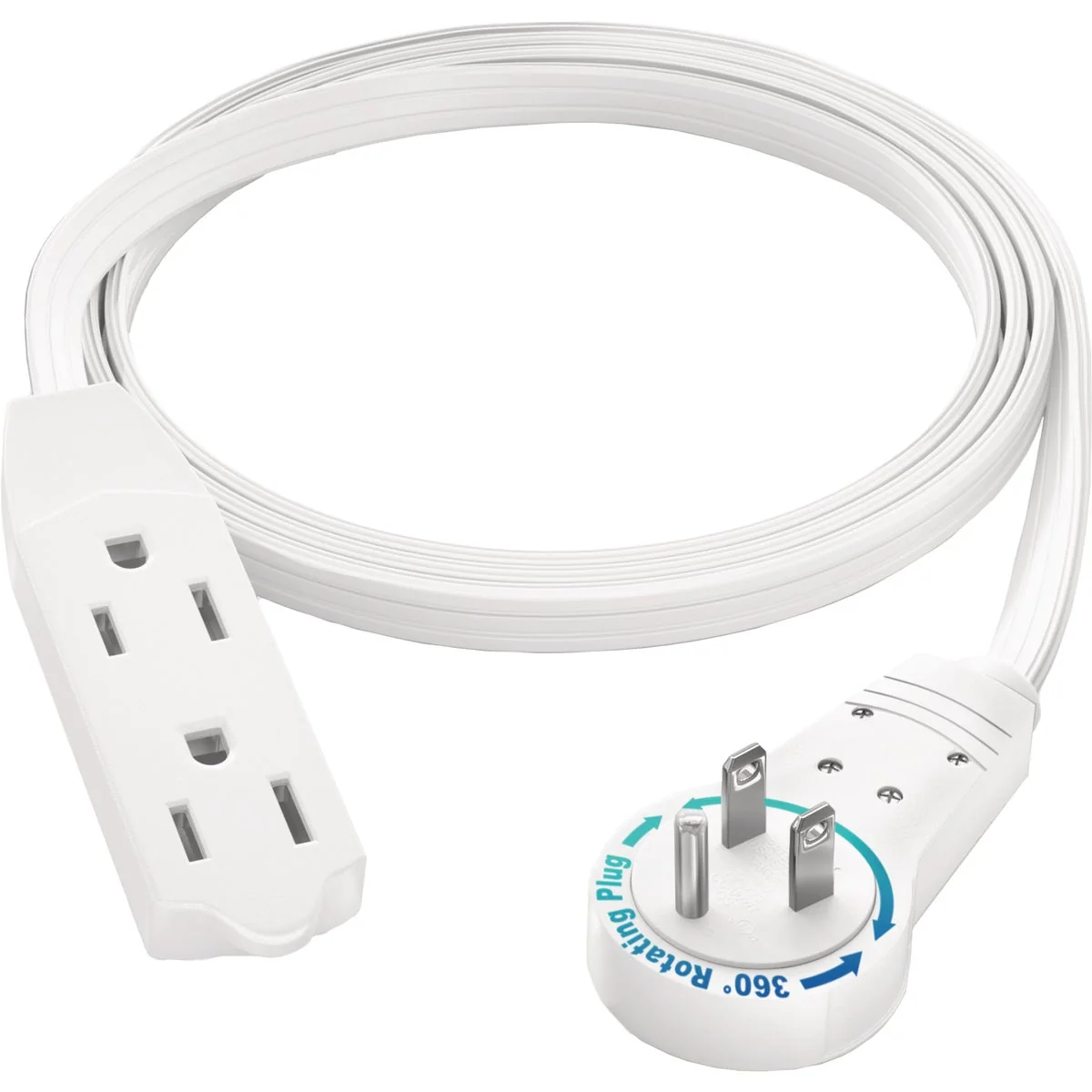 Durable Maximm 3 Ft. 16 3 White 3-Outlet 360 Deg. Rotating Plug Extension Cord With Removable Hook User-Friendly