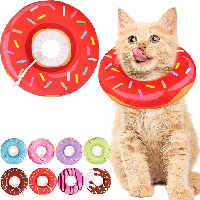 Certified Cat Cone Collar Soft Cute Cat Donut Collar After Surgery Adjustable Kitten Green