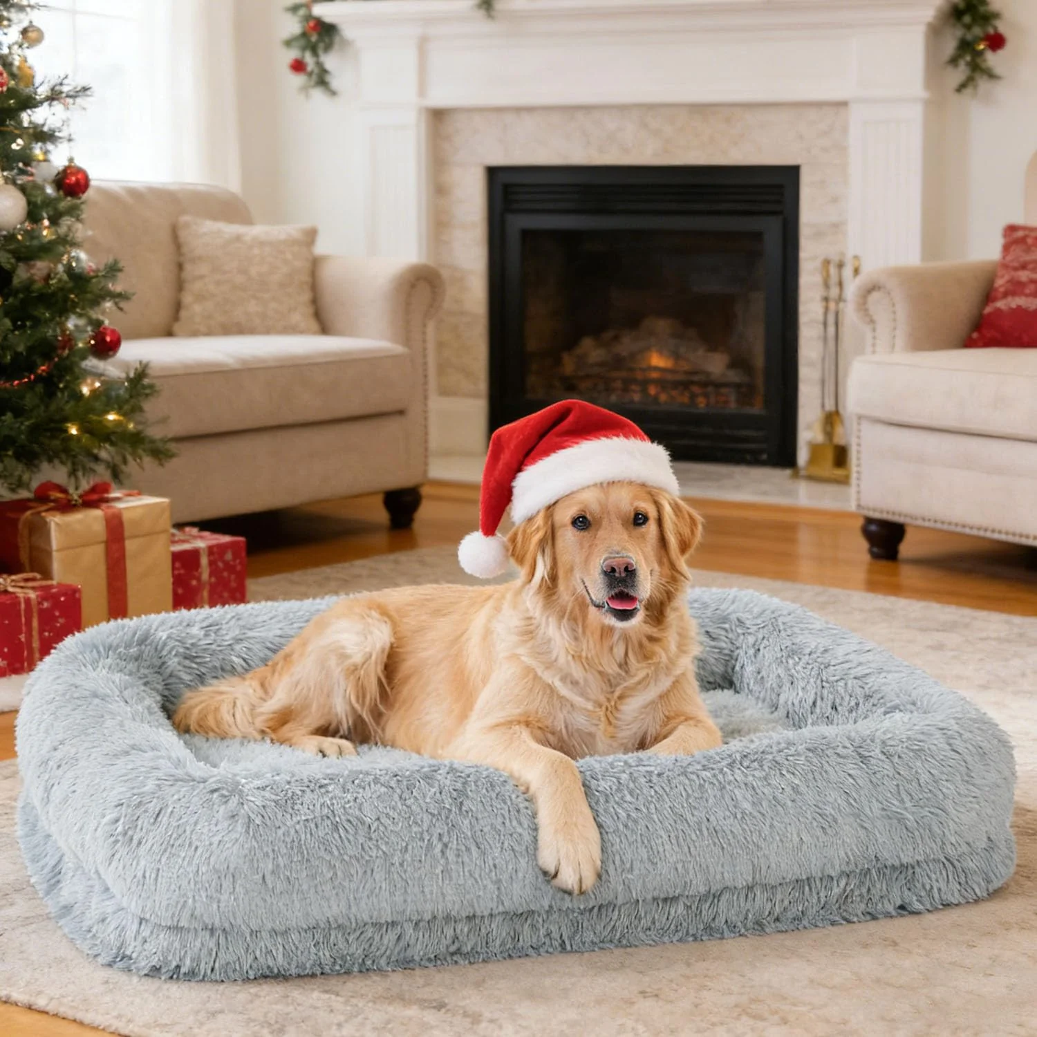 Carefully Designed ZOMISIA Extra Large Dog Bed – Plush Faux Fur Waterproof Cover 360° Support Grey High-Performance