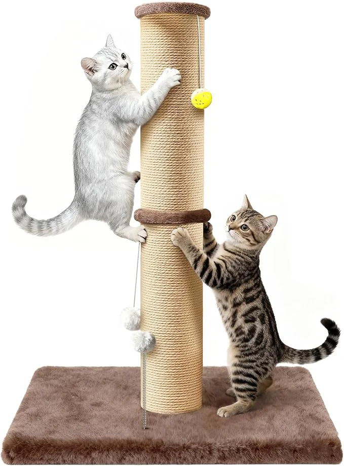 Environmentally Friendly 5-Inch Thick Sisal Cat Scratching Post 36 Tall Scratch Tower with 6.5 Top Perch and Large 20.8×15.9 Stable Base Durable Cat Scratcher for Indoor Cats BrownAbout ThisOverview Safe