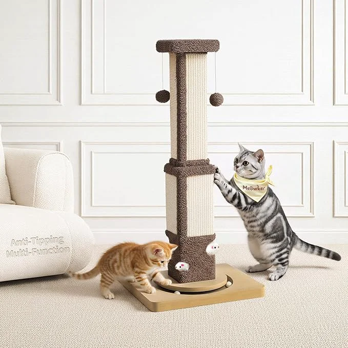 Efficient Tall Cat Scratching Post for Large Cats Kittens 33 Indoor Sisal Vertical Pole Heavy Duty Square Structure with 4 Interactive Mouse Holes and Track Ball Base Shields Furniture from ScratchesAbout ThisOverview Professional