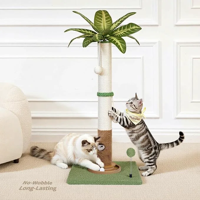 Smart Tall Cat Scratching Post Vertical Pole for Indoor 35 Palm Tree Sisal Scratch Post for Large Cats Kittens Heavy Duty Wooden Carpet Pole with Ball Track Leaves Furniture ProtectionAbout ThisOverview Lightweight