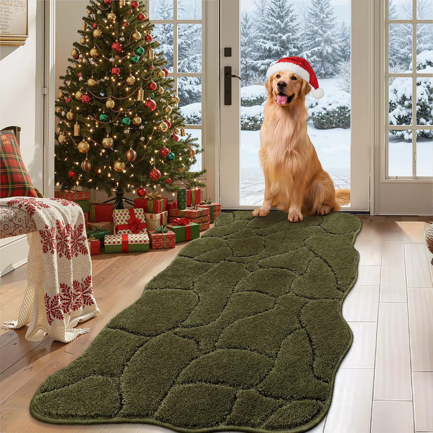 Sustainable BSICPRO Large Dog Door Mat 22×47 – Muddy Paws Absorbent Non-Slip Washable Olive Green Expertly Made