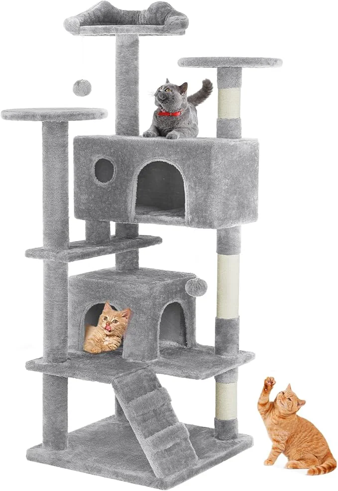 Reliable Sweetcrispy 54-Inch Cat Tree Tower – Multi-Level with Sisal Scratching Post Pet Gift Indoor Condo with Climbing Ladder Plush Toy and More Animal Stuff Light GreyAbout ThisOverview Breathable