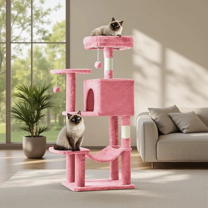 First-Class Sweetcrispy 44 Inch Cat Tree Tower Cat Climbing Tower with Natural Sisal Scratching Posts Hammock Pet Condo for Indoor Cats and Kittens Play PinkAbout ThisOverview Responsible