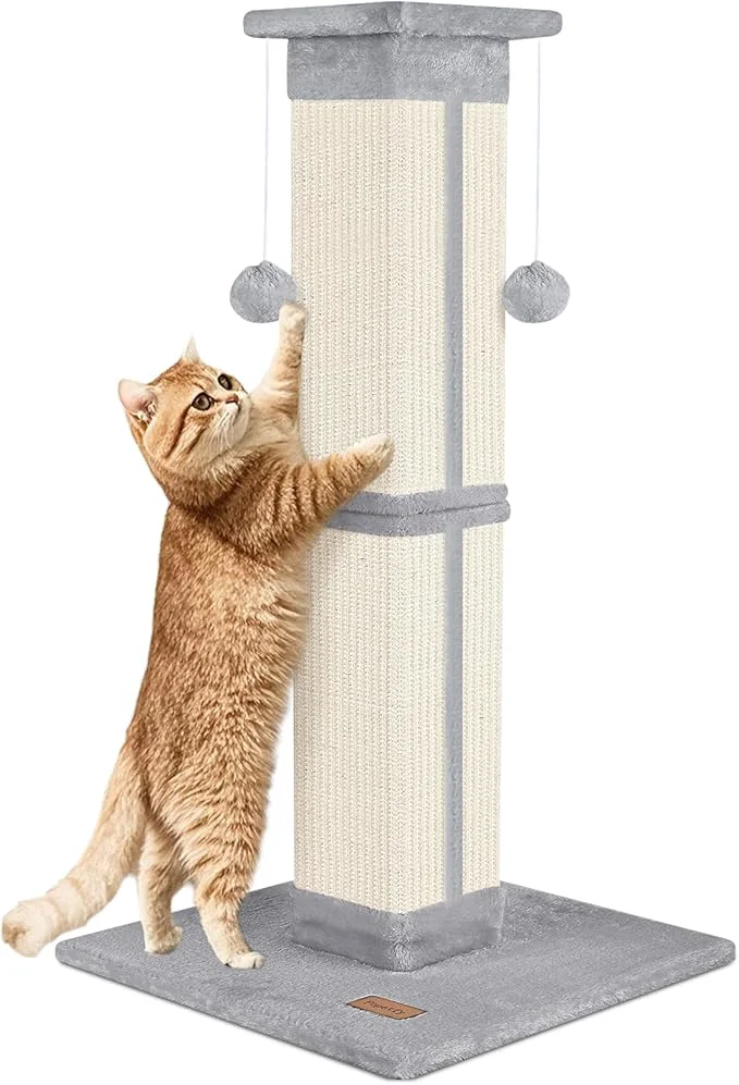 Original Design Cat Scratching Post 33 inch for Indoor Cats High Cat Scratch Post Grey Cat Tree for Full-Body Stretching Protect Your FurnitureAbout ThisOverview Contemporary