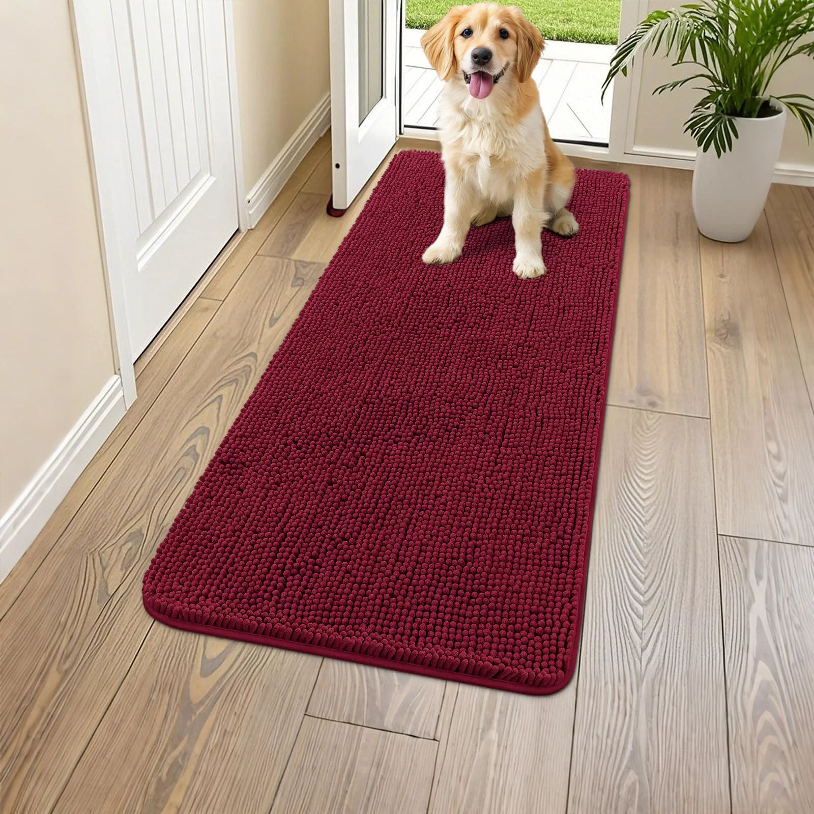 Selected Smiry Dog Door Mat for Muddy Paws 59×24 – Absorbs Moisture Dirt Non-Slip Chenille Front Door Mat Long-Lasting