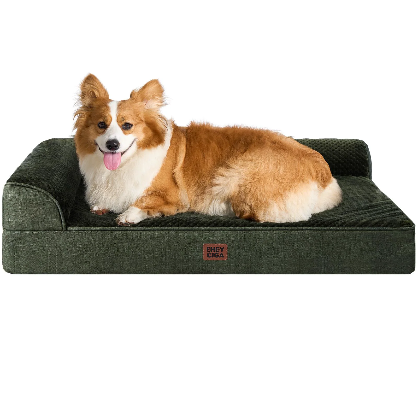 Secure EHEYCIGA Large Memory Foam Dog Bed – L-Shaped Orthopedic Bed with Waterproof Liner Removable Cover Lightweight