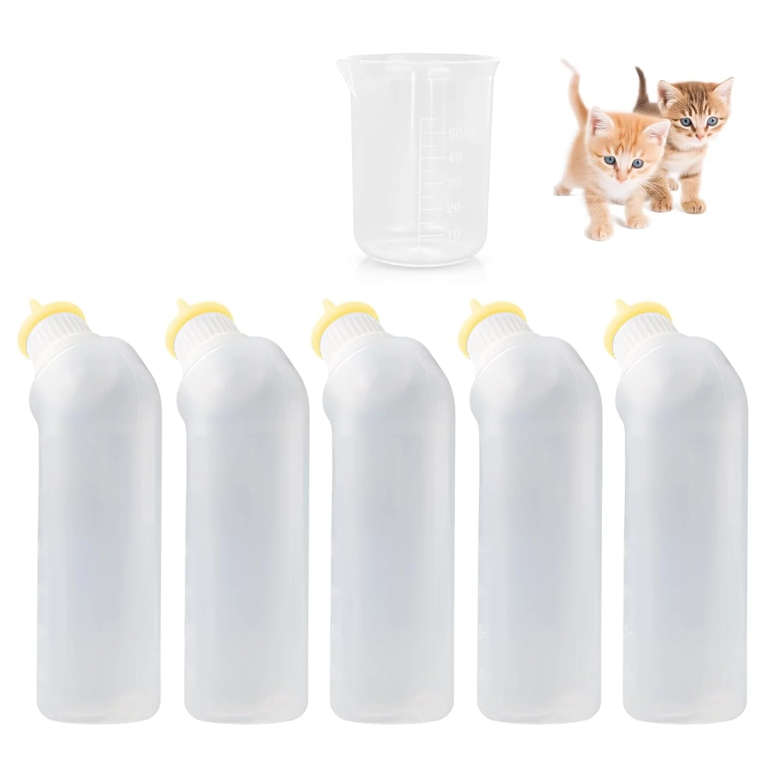 Authentic 5Pack Kitten Bottle for Nursing Puppy Milk Kitten Bottles Feeding Kit Silicone Nipple for Newborn Pets Kittens Puppy Squirrel Yellow Genuine