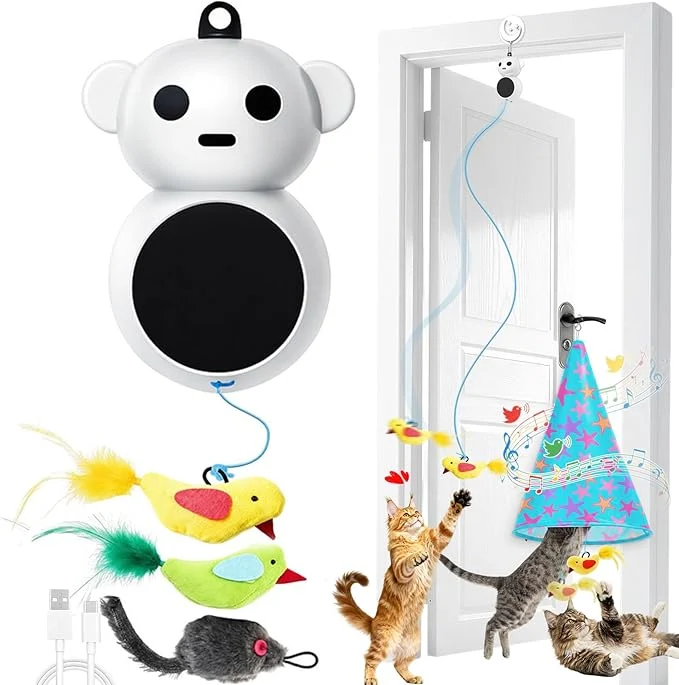 Superior Interactive Cat Toy for Indoor Cats 2 in1 Automatic Hide and Seek Moving Concealed Flying Bird Wand Feather with Chirping Bird Squeaky Hanging Rechargeable Exercise Cat Toy for Kittens and Adult CatAbout This Long-Lasting