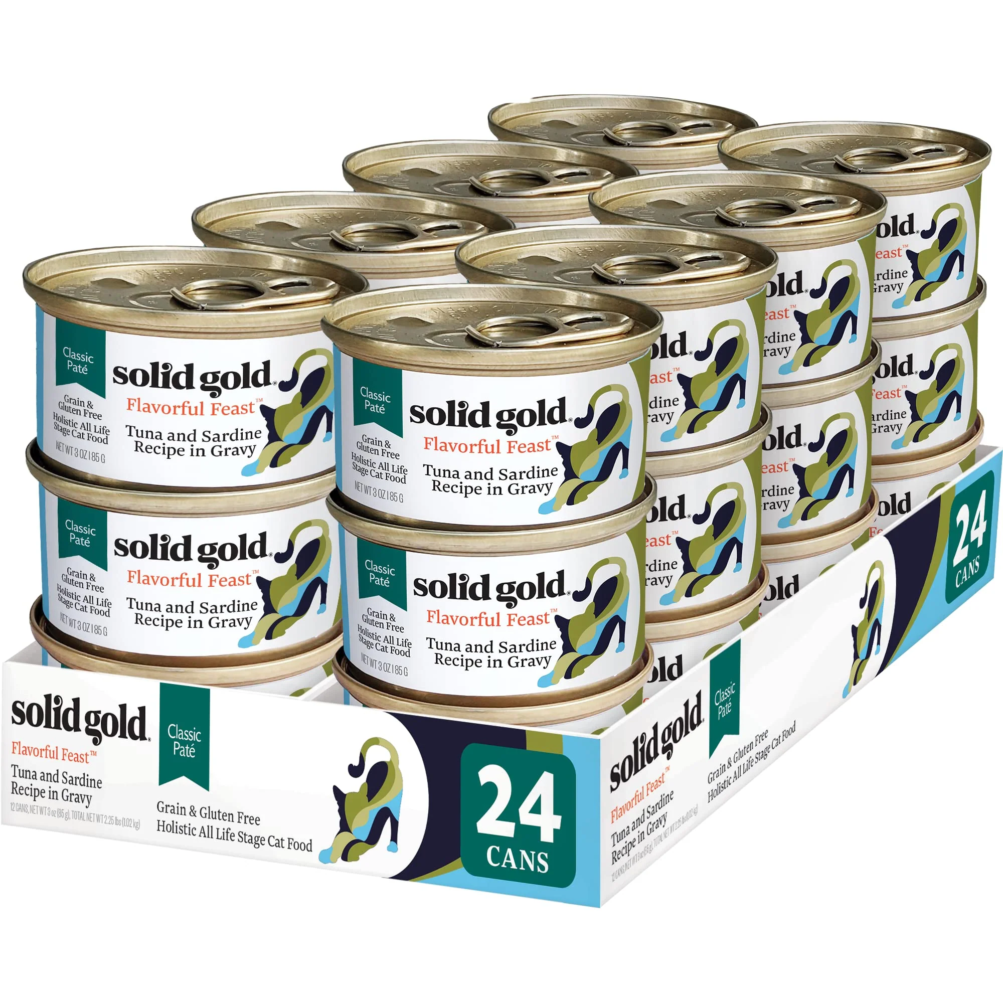 Reusable Solid Gold Wet Cat Food Pate with Tuna Sardine — Grain Gluten 3oz Cans 24ct Exclusive
