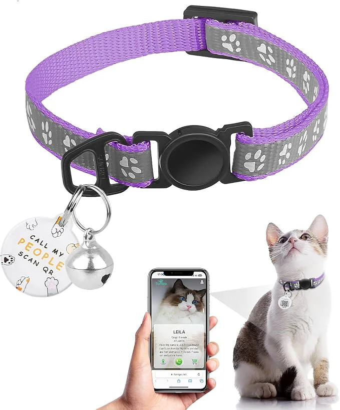 Refined Cat Collar Breakaway with QR Code Name Tag Reflective Kitten Collars with Bell Official
